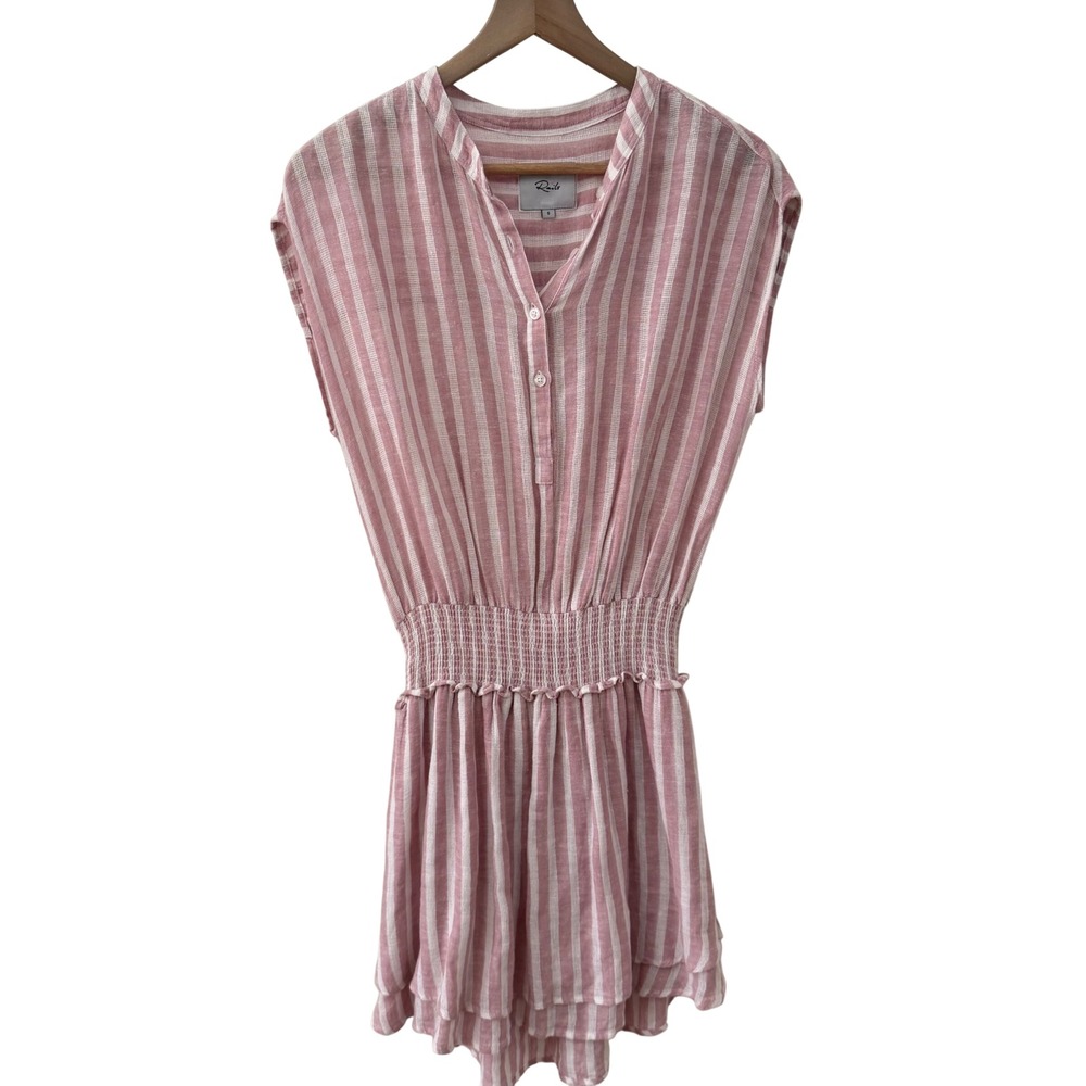 Rails‎ Angelina Dress S Rose Stripe Linen Blend Smocked Mini Cap Sleeve